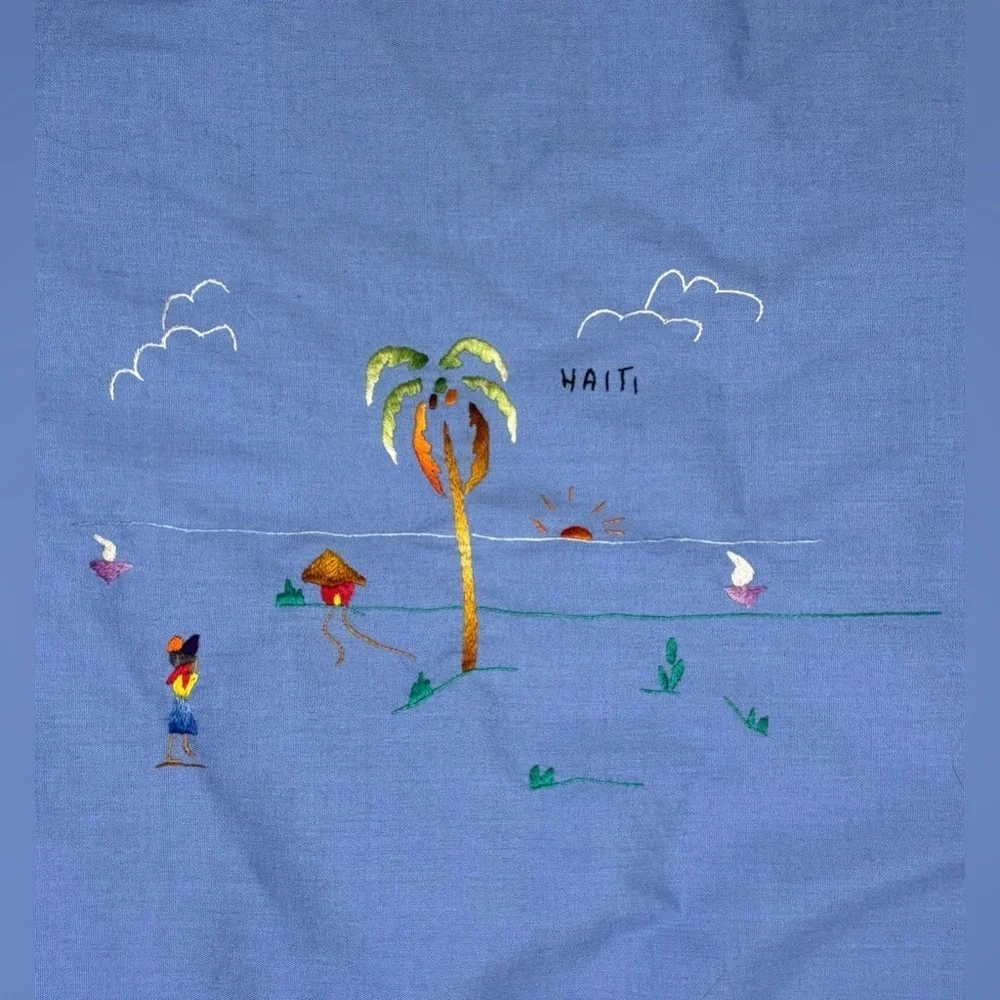 Haitian Palm Tree Tiki Hut Throw Pillow Cover Hand Embroidered Tropical Boho